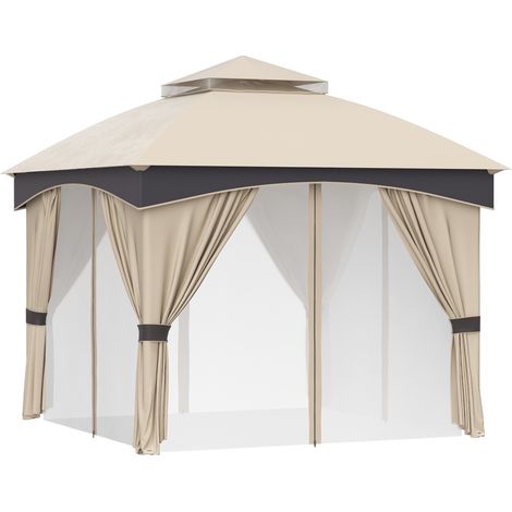 Gazebo 3x3m en acier double tettuccio tende beige gris