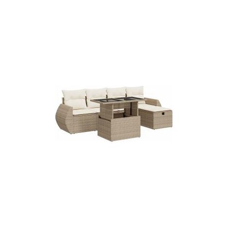 Salon de jardin avec coussins 6 pcs beige résine tressée (1/5)
