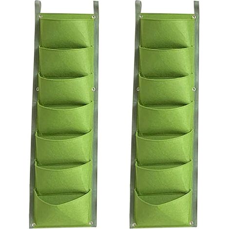 Jardín vertical de 2 piezas, 7 compartimentos, bolsa para jardín colgante, pared de plantas, bolsa para plantas, bolsa para plantas colgante, verde, fieltro, 100 x 28 cm (1/5)