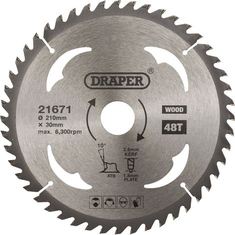 High-Performance Draper TCT Circular Saw Blade for Wood, 210mm Diameter, 48 Teeth, Model 21671