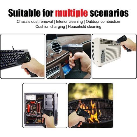 Dépoussiéreur électrique à air comprimé 130 000 tr/min, ventilateur turbo à vitesse réglable, batterie rechargeable intégrée 2 x 1 300 mAh, souffleur à jet sec portable sans fil avec buse d'aspiratio (1/4)
