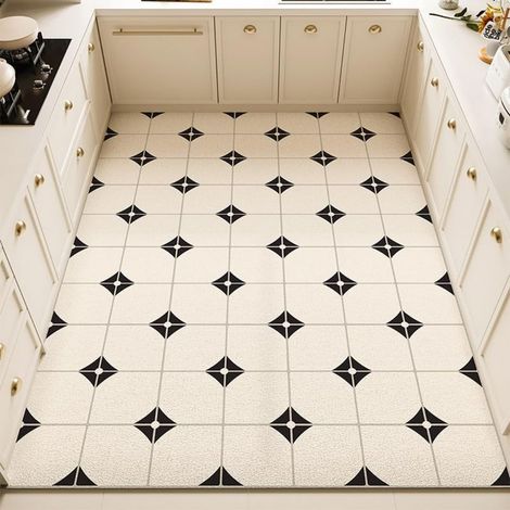 Tapis de cuisine long antidérapant au motif carreaux rétro – Lavable et absorbant en diatomite – Parfait devant l'évier, vaisselle et douche (Style 6, 60x120 cm)