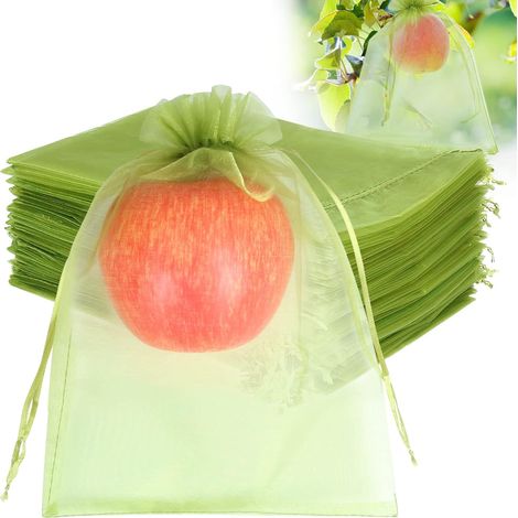 Filiyano-100 sacs de protection pour fruits 17 x 23 cm, sacs en filet vert avec cordon de serrage, barrière anti-insectes (1/4)