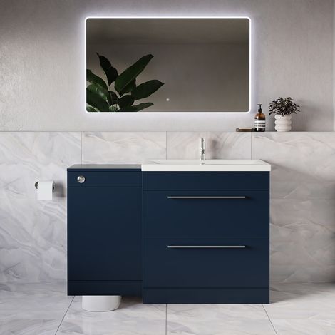 Napoli 390 Deep Blue 1300mm 2 Drawer Vanity Unit Toilet Suite with Glide Basin - 1300mm - Chrome 480mm HandleWithout Kingston Toilet Pan