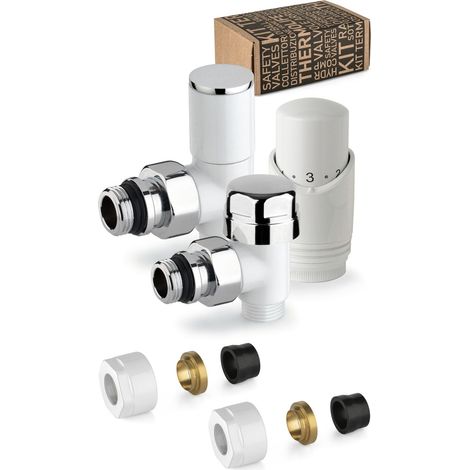 Kit valvole d'arredo termostatizzabili colore bianco con raccordo per tubo rame APM 100KB 015 R 12  Bianco