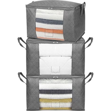 Amazon Basics Lot de 3 housses de rangement pliables avec grande fenêtre transparente et poignées de transport, cubes zippés, Fermeture éclair (1/5)