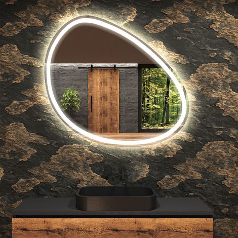 Miroir de salle de bain LED - Miroir 114x84cm asymétrique - Fonction anti‑buée - Bland Froid - (OBKA222) (1/5)