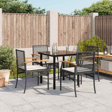 vidaXL 5 Piece Garden Dining Set with Cushions Black Poly Rattan (1/5)