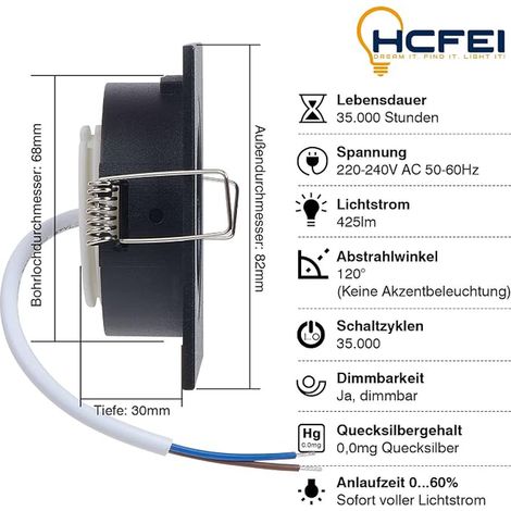 Spot LED Encastrable Ultra Plat 425 Lumen 230V 5W Dimmable Corps Carré Orientable Noir (1/3)