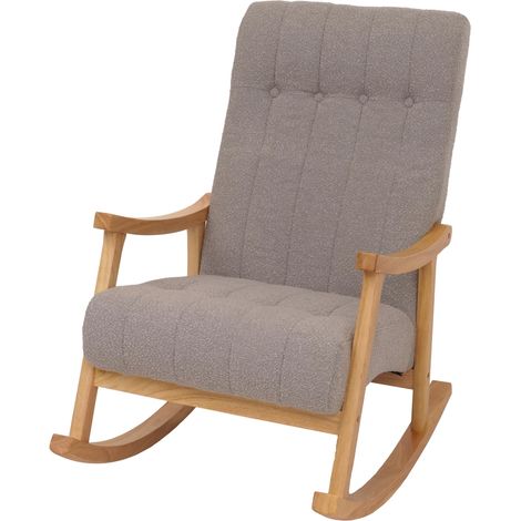 [NUNCA USADO] Silla mecedora HHG-862, sillón relax, madera MVG, tejido bouclé (450 g/m²), gris, estructura natural