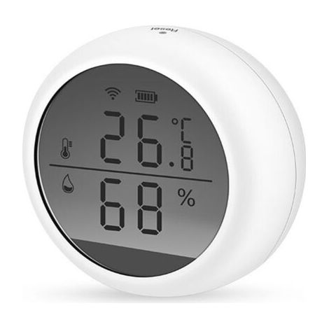 WiFi Innenthermometer Hygrometer, APP-Fernbedienung HD-LCD-Bildschirm USB/AAA, Feuchtigkeits- und Temperaturmonitor verbunden mit Alexa/Google Assistant und Tuya, 1 Stück, weiß, Fonepro