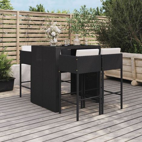Set de 1 Table + 4 Tabourets de bar de jardin  5 pcs Ensemble Table et Chaises avec coussins noir poly rotin 70096 (1/5)