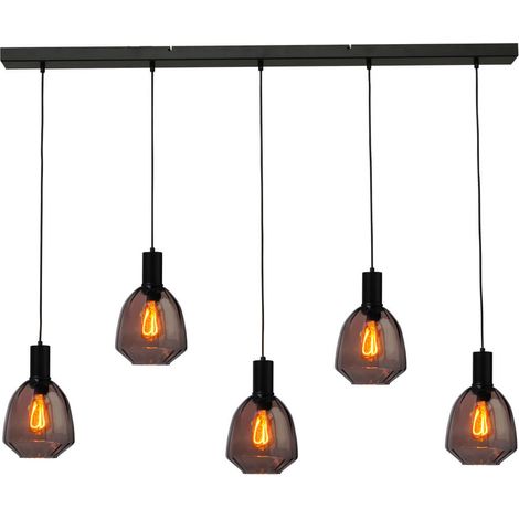 Lampe suspendue 5 lumières - noire - Porto avec des lunettes rouges Nicolette - 2711-05-05-130-5-13