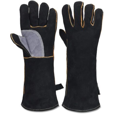 Extrem feuer- und hitzebeständige Handschuhe aus Leder mit Kevlar-Nähten, perfekt geeignet für Kamine, Öfen, Backöfen, Grills, Schweißen, Barbecues, MIG-Schweißen, als Topflappen und für den Umgang mi