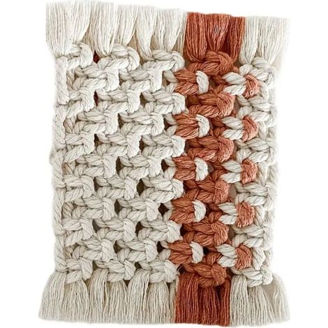Set di 4 sottobicchieri in cotone macramè fatti a mano, marroni e bianchi con frange (1/2)