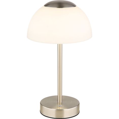 Lampe de table avec variateur tactile LED lampe de chevet à batterie lampe de table lampe de salon, métal nickel verre mat opale, 2,5W 150lm blanc chaudblanc froid, DxH 15x28 cm