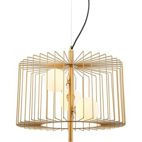 Italux Daren - Pendente a sospensione moderno dorato a 3 luci con oro, paralume bianco, G9 (1/3)