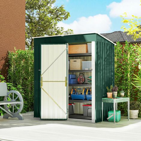 Cobertizo de Jardín Exterior 1,37 m² 163x90x179 cm con Puerta con Pestillo y Ranuras de Ventilación Verde (1/5)