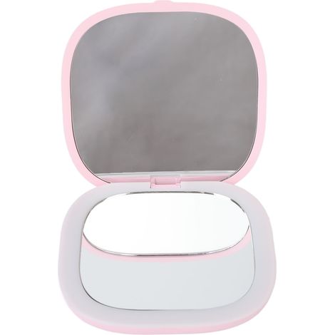 Miroir de maquillage LED double face 3X grossissement, pliable, portable, éclairage blanc, rose (1/5)