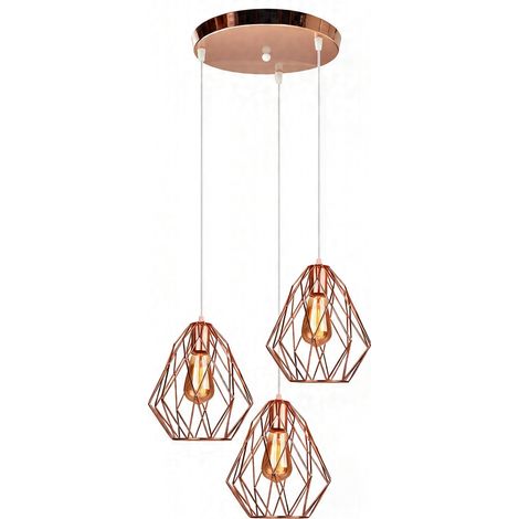 Vintage-Style Indoor Pendant Light, Metal Shade, 3-Lights, Rose Gold, E27 Socket (1/5)