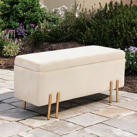 Coffre banc de rangement avec assise rembourrée beige 100 x 40 x (1/5)