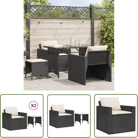 The Living Store Salon de jardin 4 pcs avec coussins noir résine tressée - Ensemble Salon De Jardin - Mobilier Extérieur - Meubles De Jardin - Salon De Jardin Pliable - Chaise Longue (1/5)