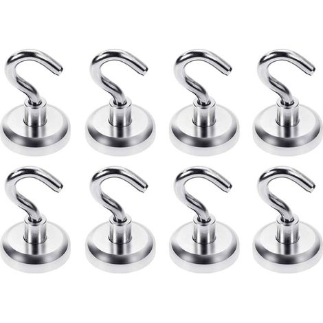 Crochets Magnétiques Néodyme Lot de 8 Aimants Puissants Force 36kg Diamètre 32mm Argent pour Cuisine Garage Rangement Mural Sans Perçage (1/5)