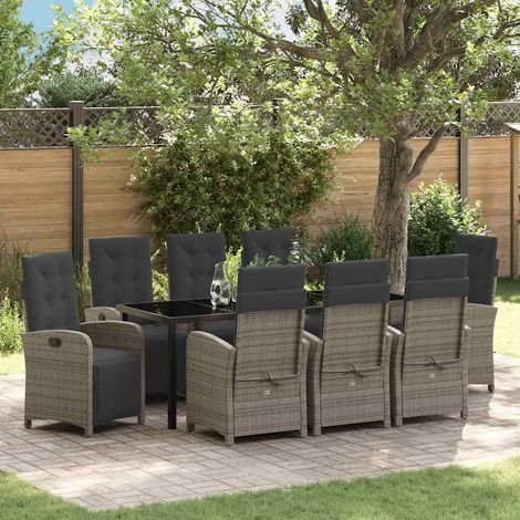 Garten Essgruppe mit Kissen 9 pcs Grau Poly-Rattan (1/5)