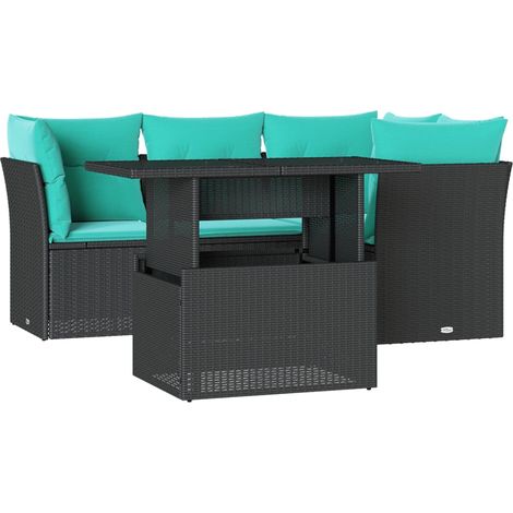 5-teiliges Gartensofa-Set mit Kissen, schwarzes Polyrattan vidaXL (1/5)
