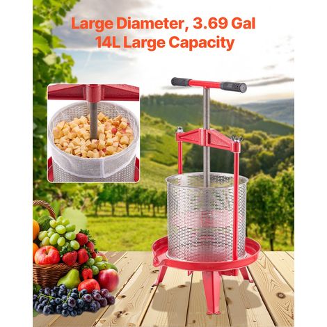 Pressoir à Fruits Manuel 14 L, Presse à Vin Panier en Acier Inoxydable, avec Poignée en T et Structure Triangulaire, Presse à Jus,… (1/5)