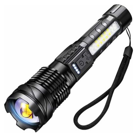 BUNTHAUS A76 Ultrastarke LED-Taschenlampe 20000 Lumen USB-wiederaufladbare Taschenlampe 7 Modi Taktische Taschenlampe mit Clip für Camping Wandern Notfall [Energieklasse A]