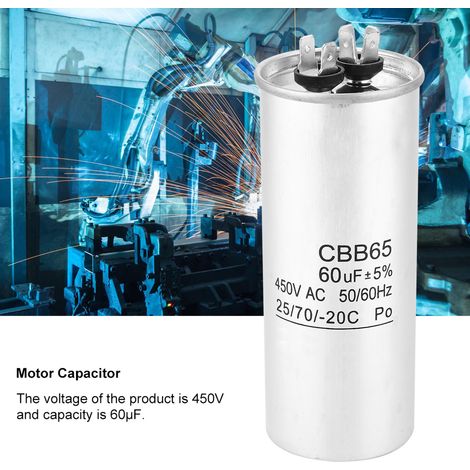 Condensateur de démarrage CBB65 60µF 450V pour moteur compresseur climatisation industriel étanche compact en aluminium rond 1 pièce (1/5)