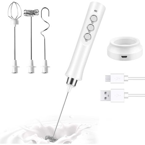 Mousseur À Lait - Rechargeable USB 1200 mAh - 3 Vitesses Jusqu'à 13500 Tr/Min - Pour Café Latte Cappuccino Chocolat Chaud Œufs - 1 Pièce (1/5)
