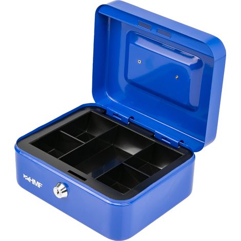 HMF Geldkassette abschließbar, Kasse mit Münzeinsatz, 5 Münzfächer, 20 x 16 x 9 cm, Blau (1/5)
