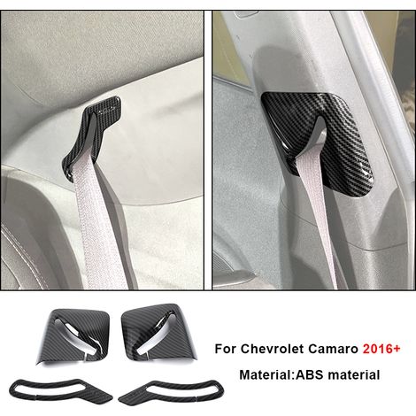 (Boucle de ceinture de sécurité) Garniture décorative de levier de vitesse, volant et console centrale en fibre de carbone ABS, compatible avec les accessoires intérieurs Chevrolet Camaro 2017+ (1/5)