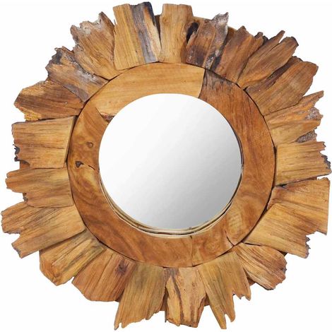 Miroir mural Style baroque - Miroir simple de salle de bain 40 cm Teck Rond BV752858 - BonneVie (1/5)