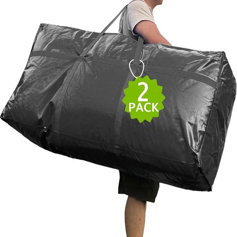 Sac de rangement extra large renforcé pour les mains, pliable avec fermeture éclair, sac de voyage noir (lot de 2) (1/5)