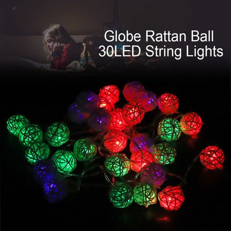 Guirlande lumineuse boules rotin 30 LED sur pile déco suspendue multicolore (1/5)