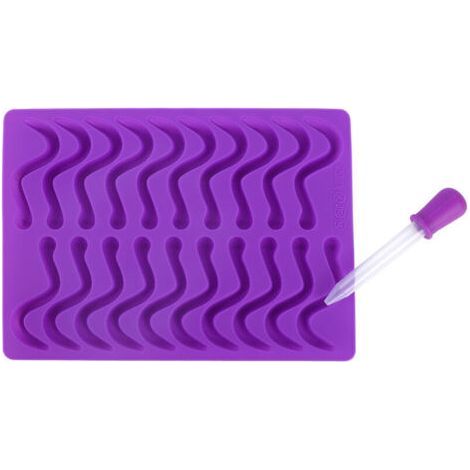 Ausstechformen in Form von Gummibärchenwürmern mit 20 Fächern für Schokoladenkuchen und Pralinen mit Pipette (1/4)