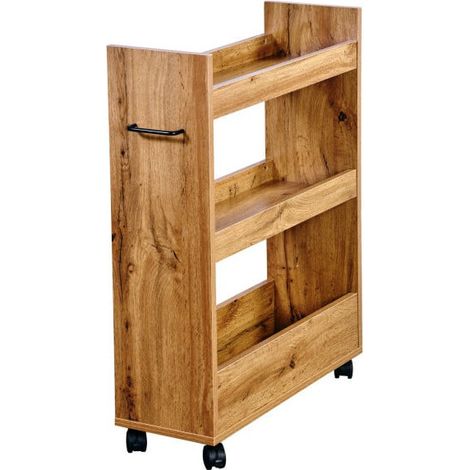 Desserte de cuisine en bois 3 étages – Marron – H 78 x P 60 x L 22 cm – 4 roulettes pour déplacement facile – Kesper