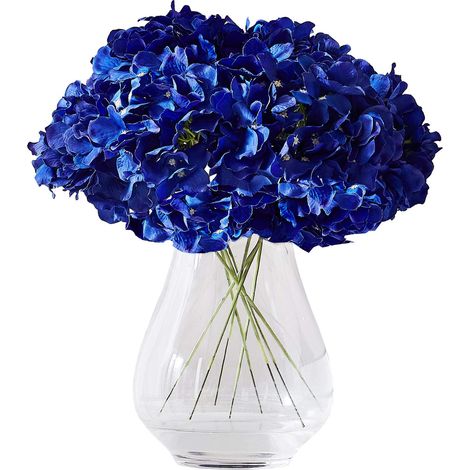 Lot de 10 têtes de Fleurs d'hortensia artificielles en Soie Bleu Roi pour centres de Table de Mariage, Bouquets, décoration Florale avec Longues tiges (1/5)
