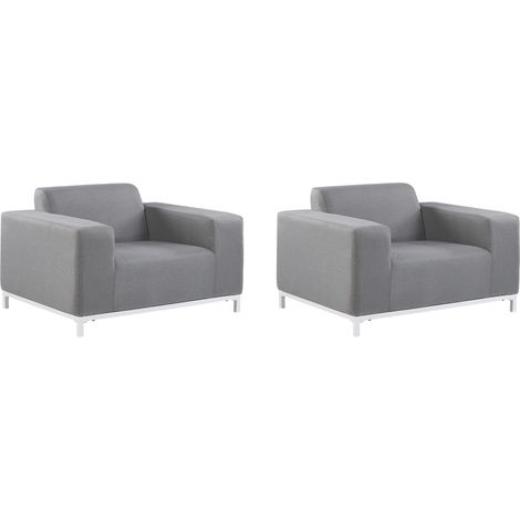 Conjunto de 2 sillones de poliéster gris blanco patas metal Rovigo