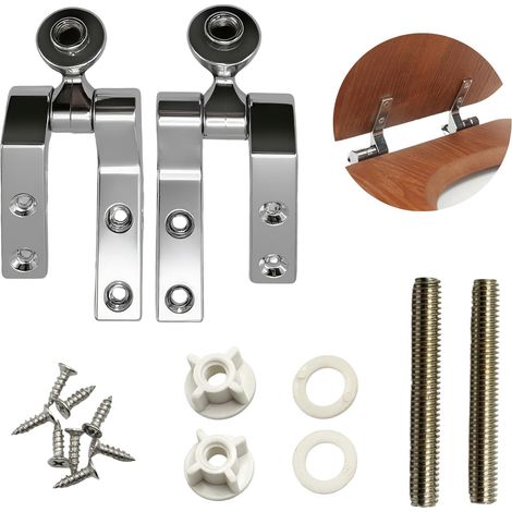 Universal Toilet Seat Hinges Replacement Kit - Chrome Plated Metal Hinge Set with Screws, Nuts for Most Wooden Toilet Seats - Easy to Install Bathroom Hardware Fittings (1/5)