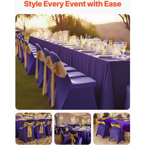 Housse de Chaise Extensible 50PCs Violet, Couverture Protecteur de Chaise en Polyester et Élasthanne, Devant Plat, pour Mariage Sal… (1/5)