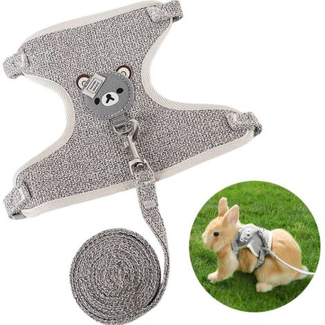 Harnais avec laisse pour lapin et petits animaux - Accessoire réglable et respirant (gris) (1/5)
