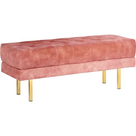 Panca imbottita Glam Sgabello Pouf Accento Gambe in metallo dorato Motivo solido Rosa Roseville