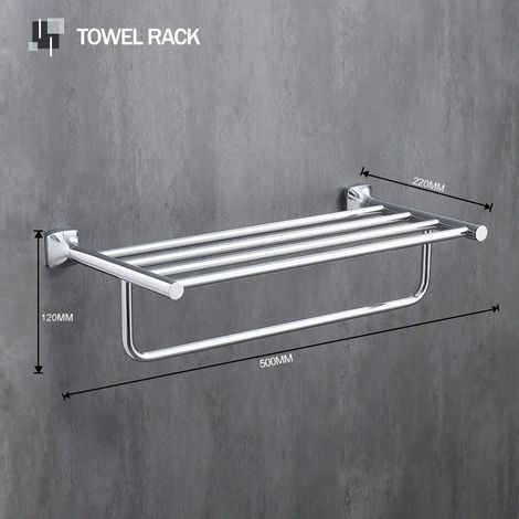 Porte-serviettes chromé - Étagère de rangement murale en acier inoxydable pour salle de bain, cuisine ou salle de bain. (1/5)
