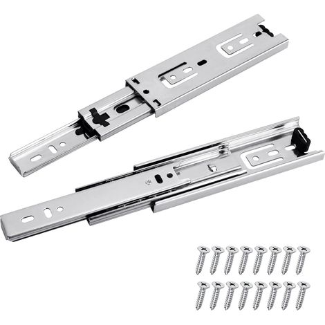 guías para cajones plateadas de 150 mm, telescópicas de 3 pliegues, de extensión completa, de montaje lateral, resistentes, con capacidad de carga de 45 kg. (1/5)
