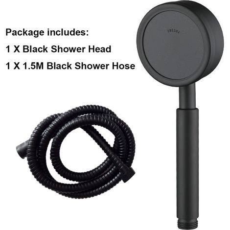 (Noir et flexible) Pommeau de douche en acier inoxydable résistant aux chutes, durable et à haute pression pour salle de bain, ensemble de douchette à main économique en eau (1/5)