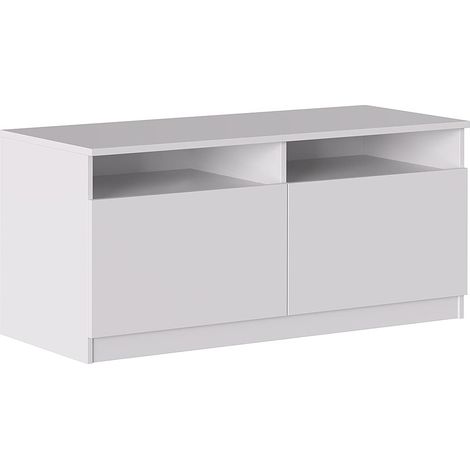 Meuble TV avec casiers à Jour et 2 Portes battantes, avec poignées intégrées, Bois ingéniérisé, Blanc Mat, 120 x 44,5 x 53,5 cm (1/5)